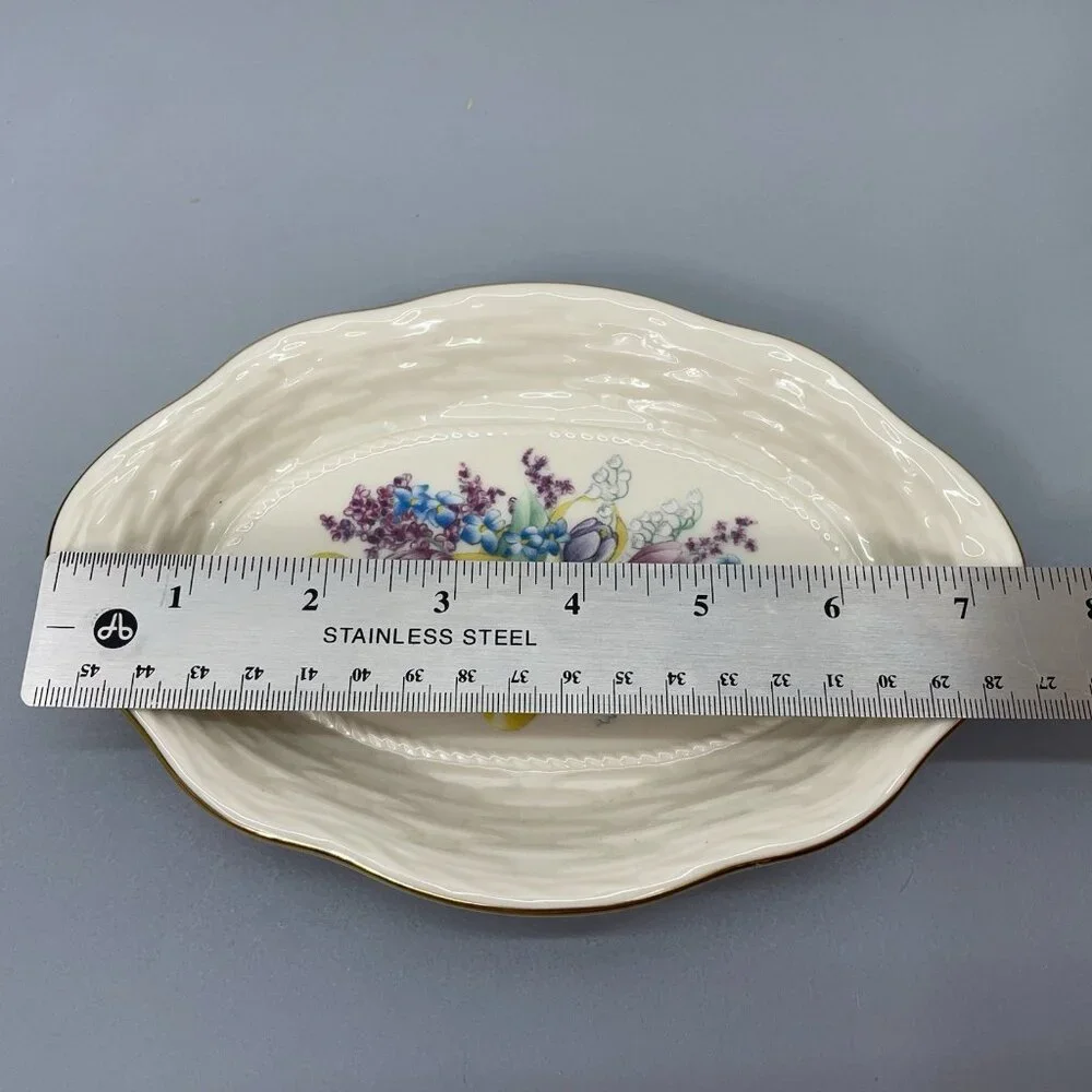 Vintage Lenox‎ Floral Basket Weave Dish Tray Candy Trinket Porcelain Gold Trim